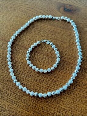 925 Sterling Silver Bead Necklace and Bracelet Set. NEW